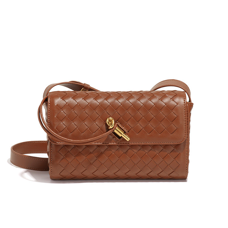 Brown woven leather crossbody bag from Langry, an elegant addition to fashion ملابس