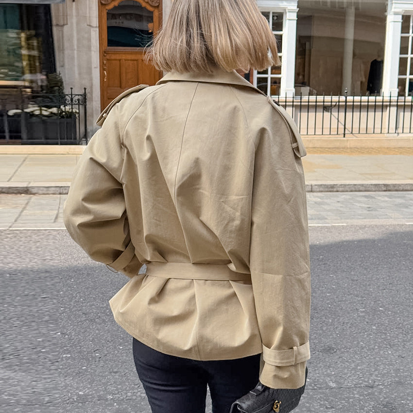 British langry fashion trench coat in beige with double-breasted design