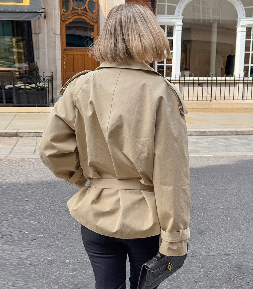 British langry fashion trench coat in beige with double-breasted design