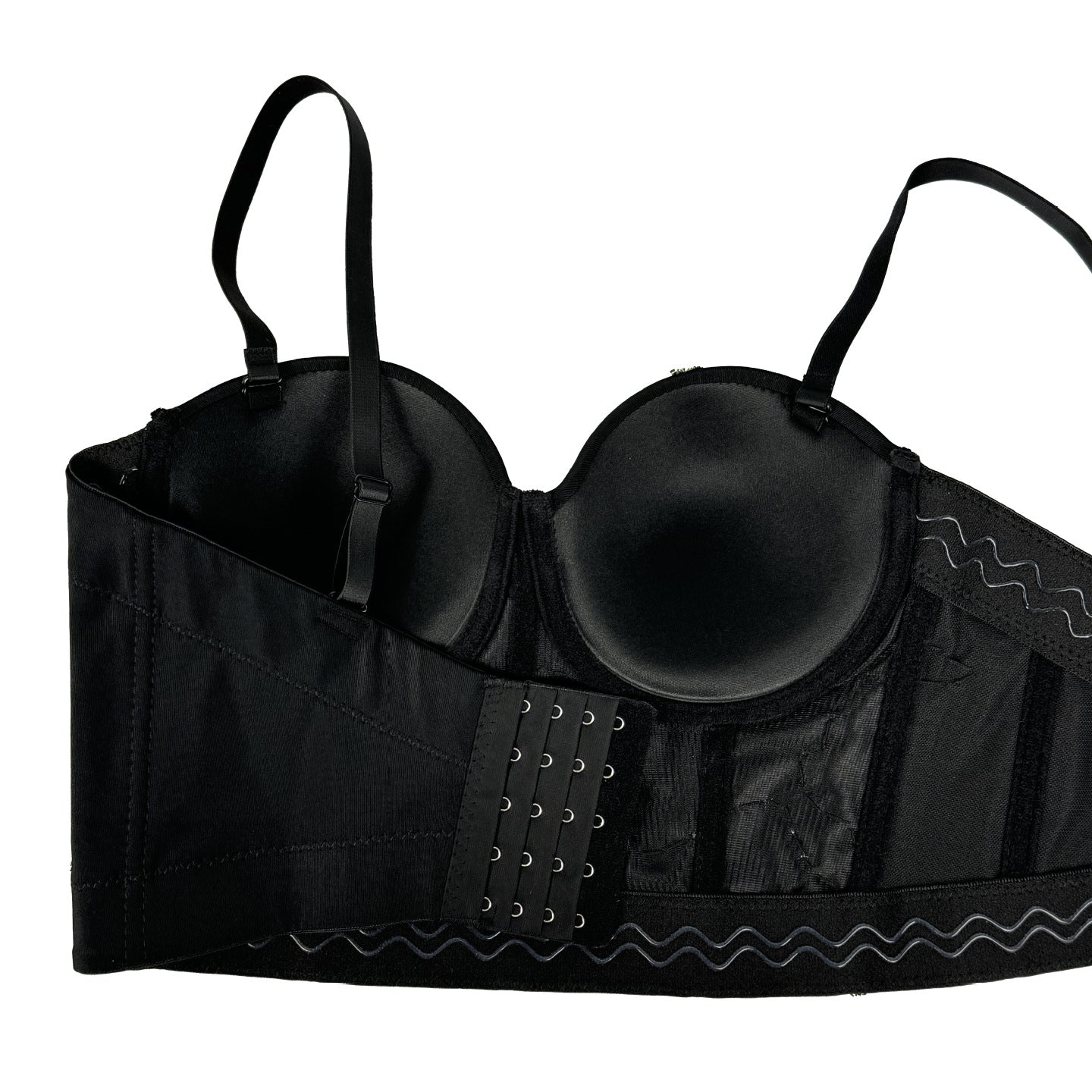 Langry embroidered floral short boning corset with black lace underwire bra