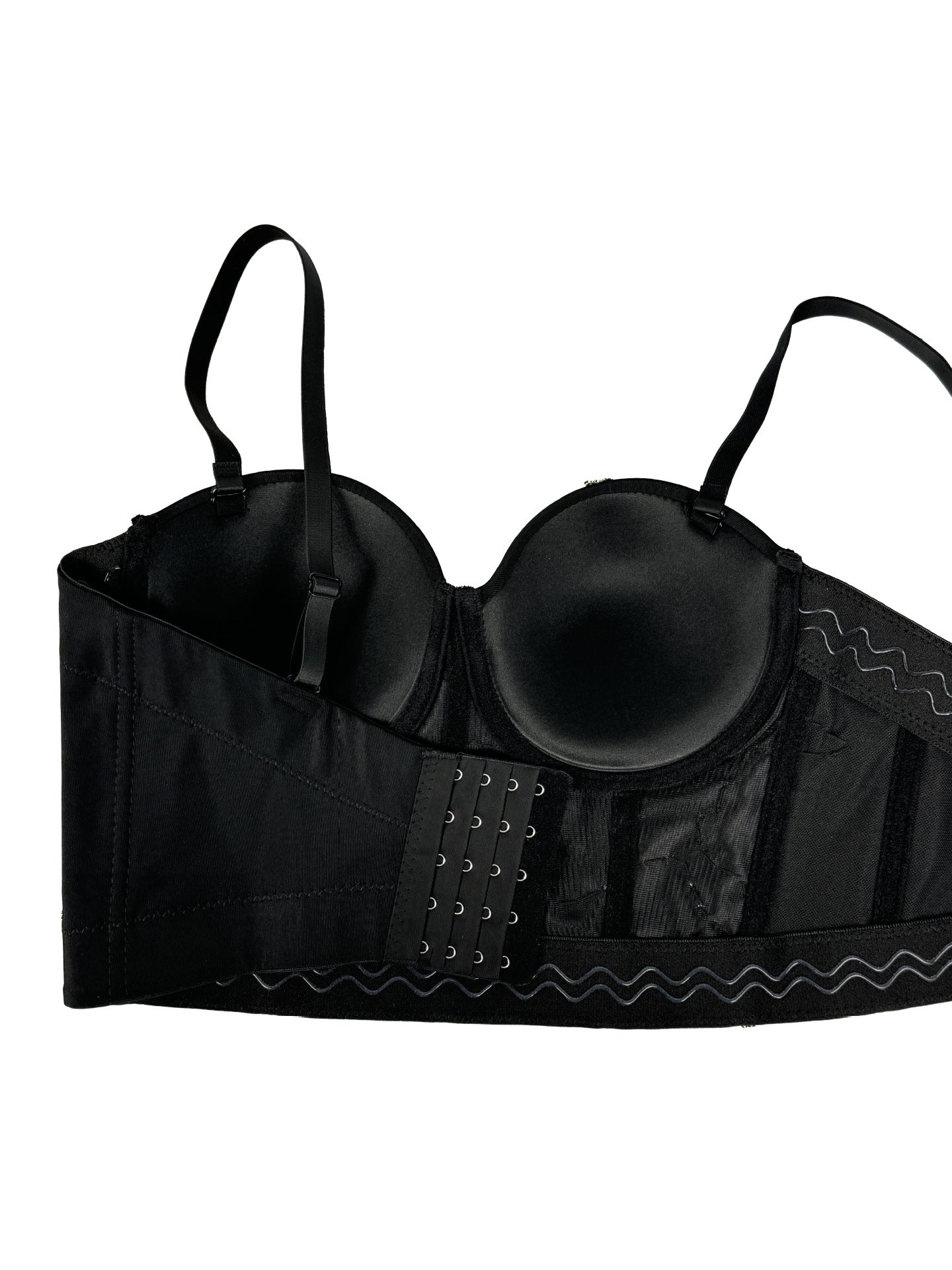 Langry embroidered floral short boning corset with black lace underwire bra