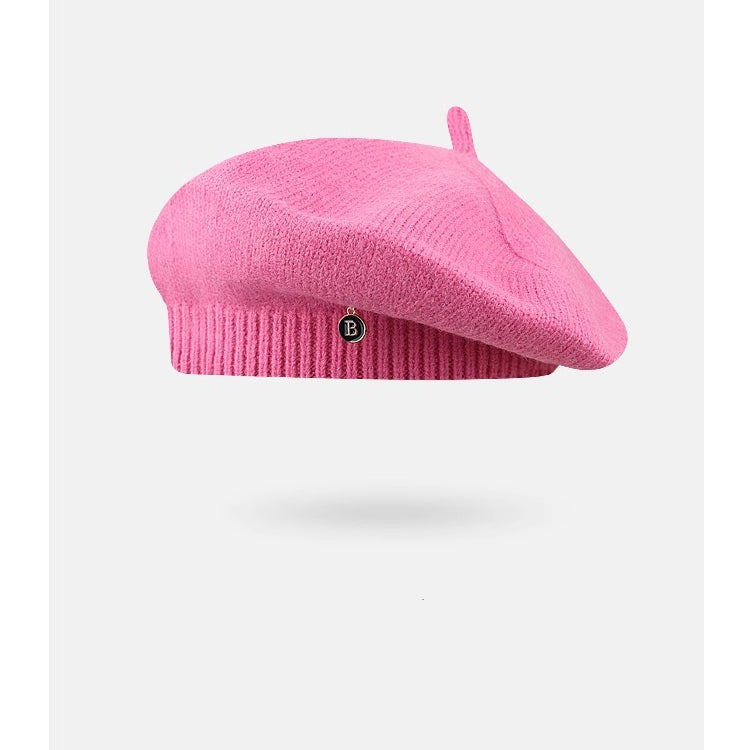 Pink knitted beret from the Knitted Korean Small Painter Cloud Hat collection, a fashionable ملابس accessory