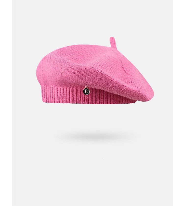 Pink knitted beret from the Knitted Korean Small Painter Cloud Hat collection, a fashionable ملابس accessory
