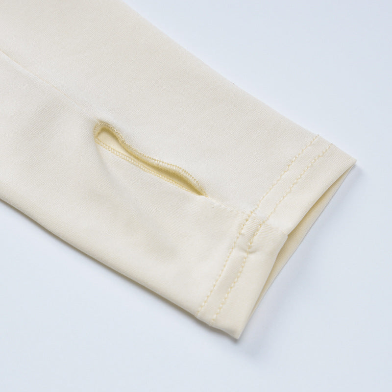 Cream-colored long sleeve with thumb hole from Bow Drawstring Long Sleeve set