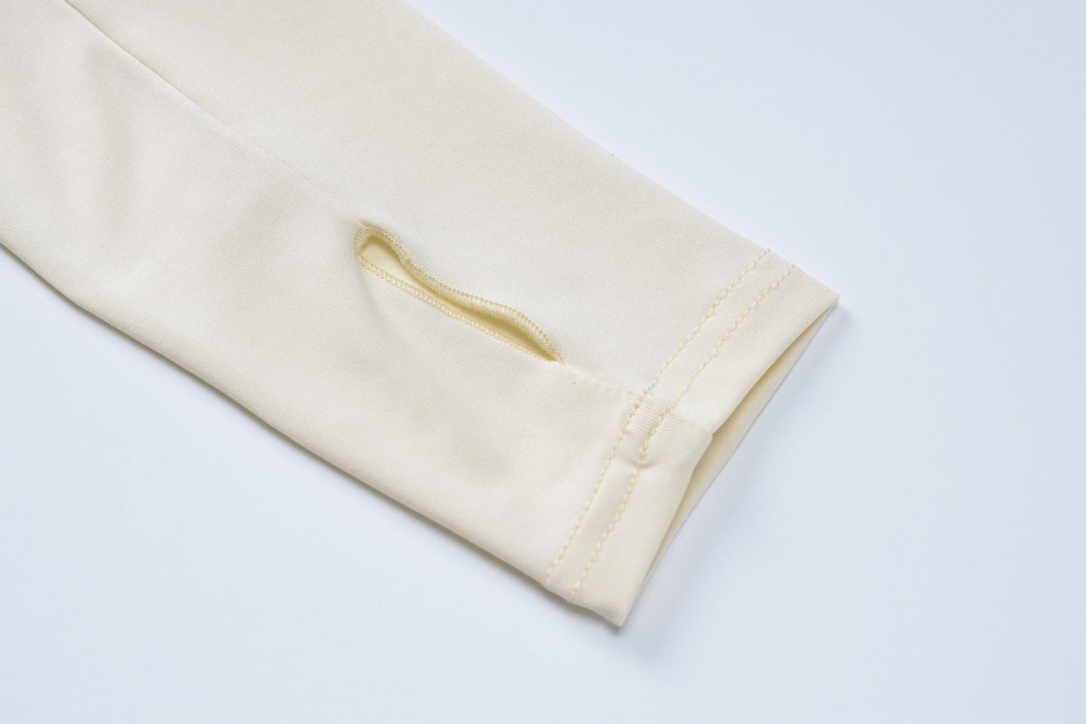 Cream-colored long sleeve with thumb hole from Bow Drawstring Long Sleeve set