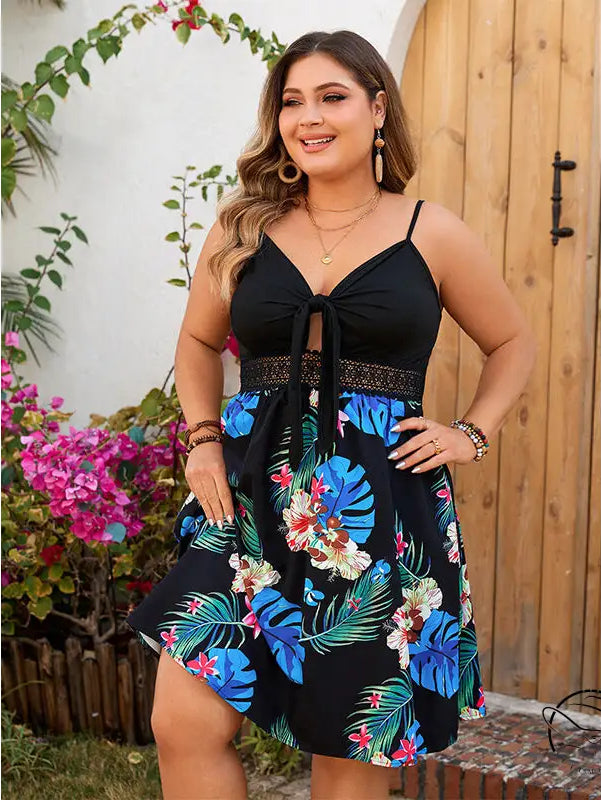 Elegant floral print strap dress with sundress style