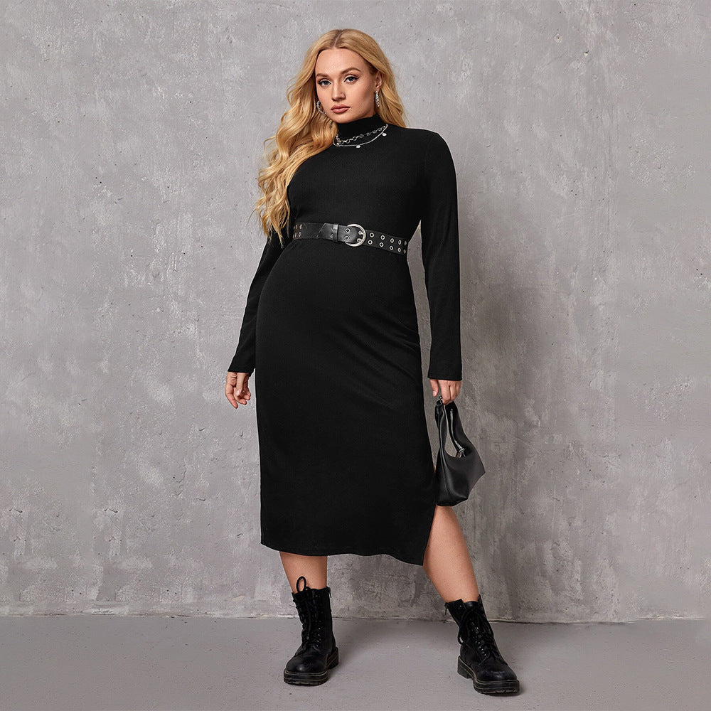 Elegant Winter Mid Length Dress in Black Turtleneck for Stylish Langry and Fashion | ملابس