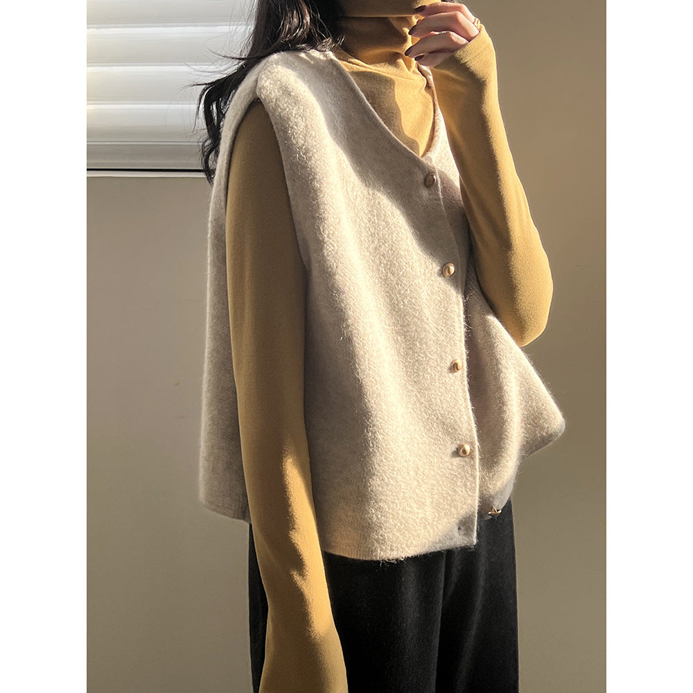 Beige button-up sweater vest from Gentle Knitted Vest collection, perfect for langry fashion and ملابس styles