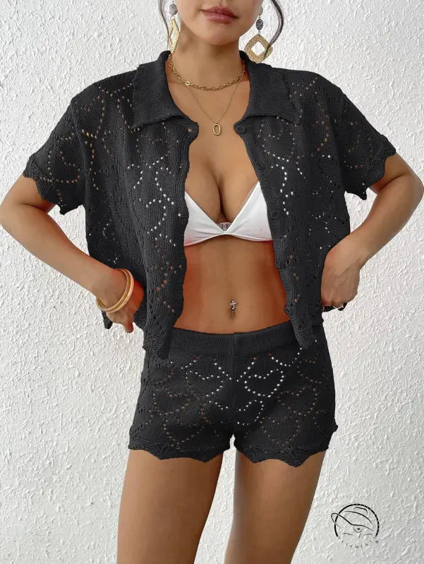 Black crochet shorts and top set from Beautiful Beach Sets