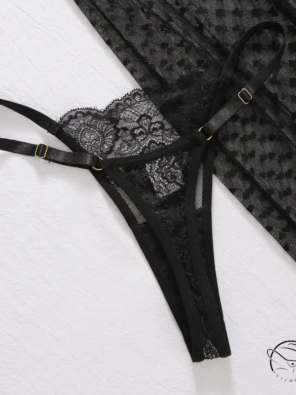 Polka dot lace lingerie set with adjustable straps and buckles