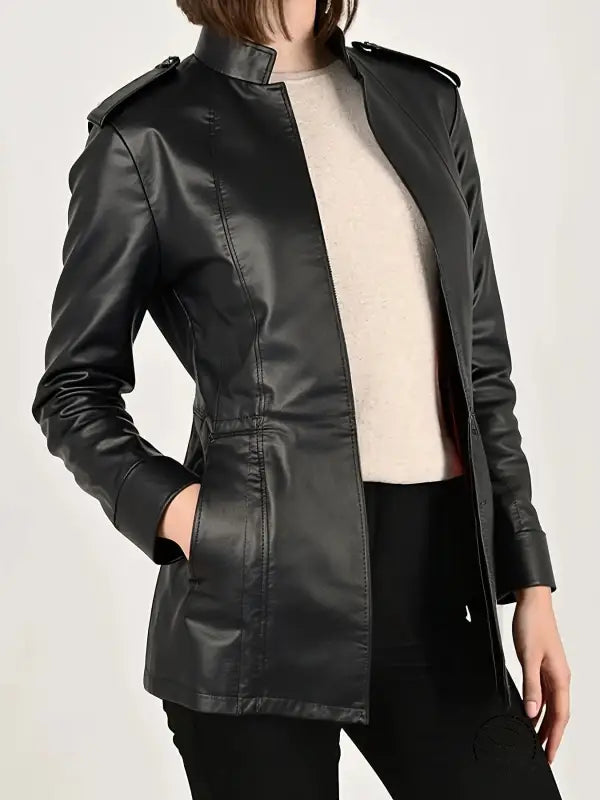 Trendy gothic faux leather jacket in black with silver hardware and zipper details