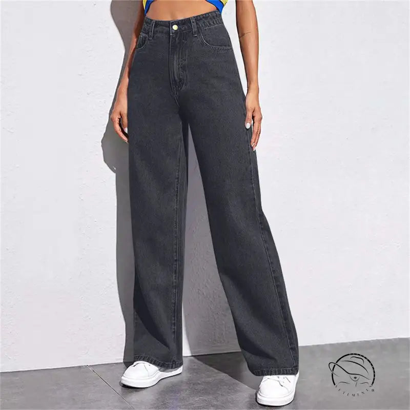 Stunning high waist wide leg black denim jeans