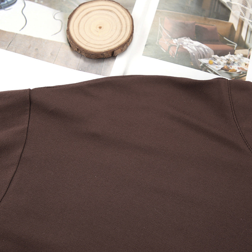 Brown fabric with subtle folds and stitching for long sleeve pants and cardigan set