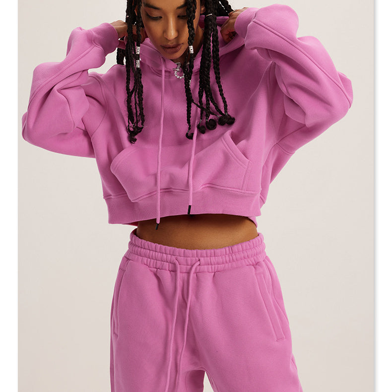 Pink cropped hoodie and sweatpants set from Winter Retro for langry fashion ملابس
