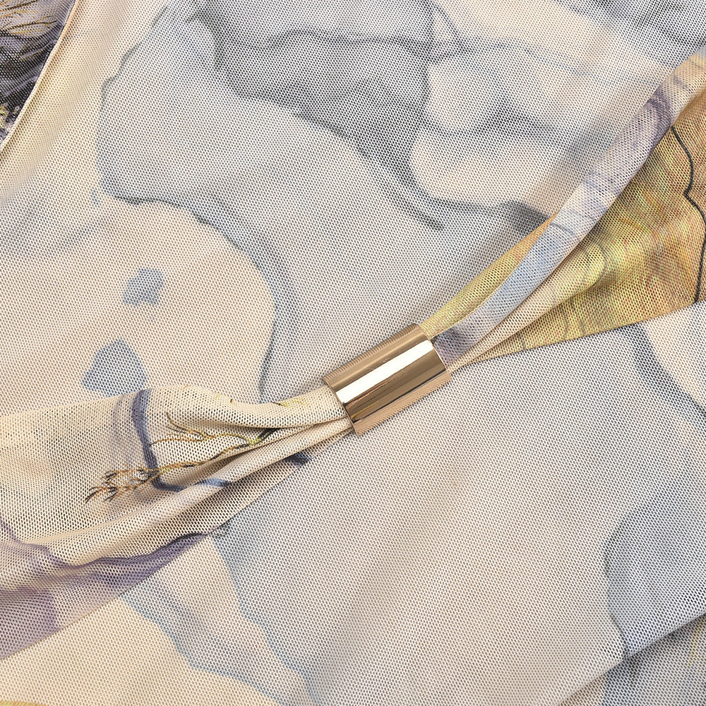 Floral-patterned fabric with gold-tone ring detail on a Women Clothing Summer Split Dress