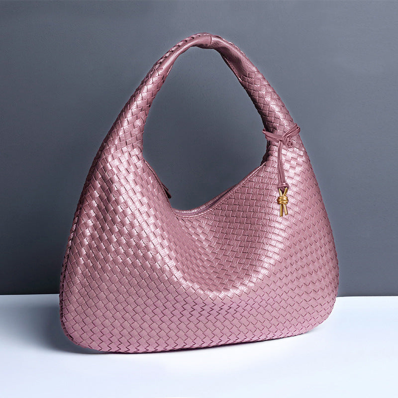 Woven pink leather hobo bag, a stylish accessory for casual fashion by Langry
