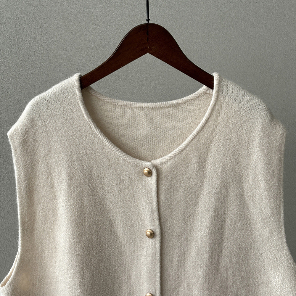 Cream-colored button-down sweater vest from Gentle Knitted Vest, a stylish langry fashion ملابس piece