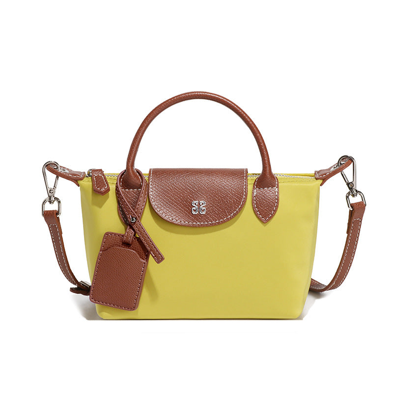 Yellow Mini All Match Shoulder Bag with brown leather accents, perfect for fashion enthusiasts