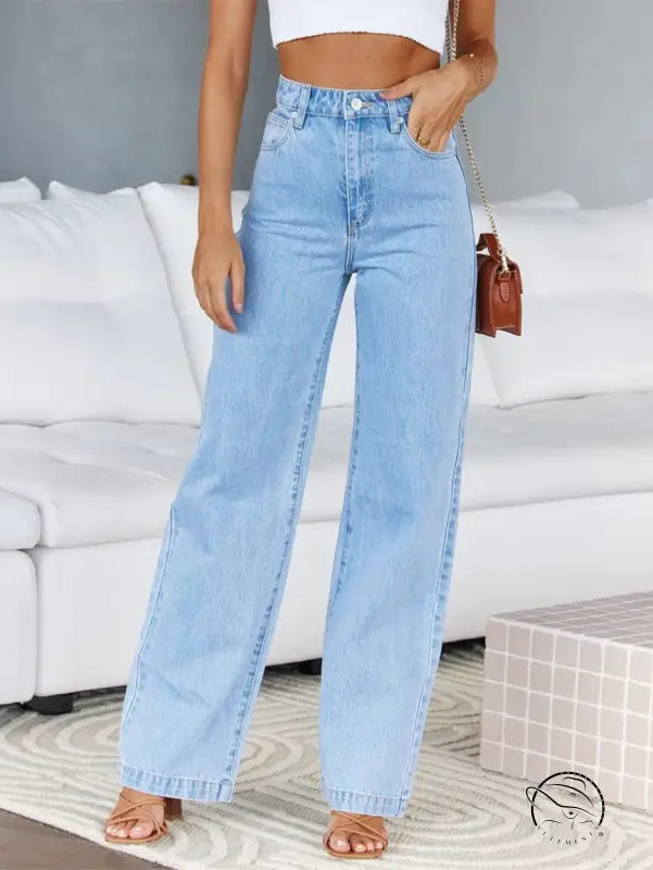 Light wash high-waisted women stretchy wide leg denim trousers