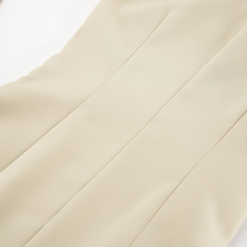 Beige fabric with seams from Elegant Puff Sleeve Tight Split Dress showcasing sleeve tight split style