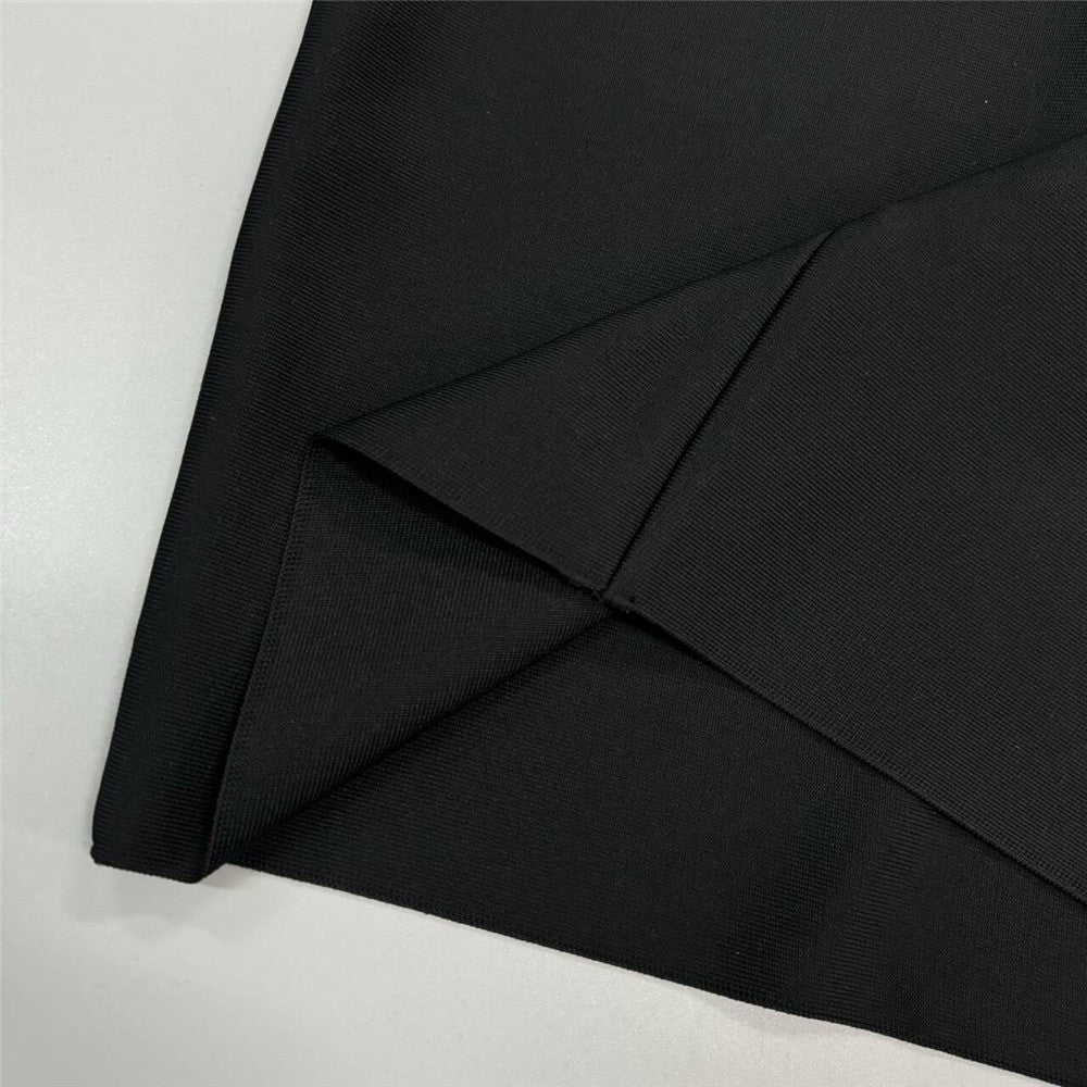 Black fabric with diagonal seams featured in Elegant Dinner Party Dress fashion