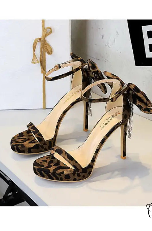 Cocktail Open Toe Platform Rhinestone Back Bowknot High Heel