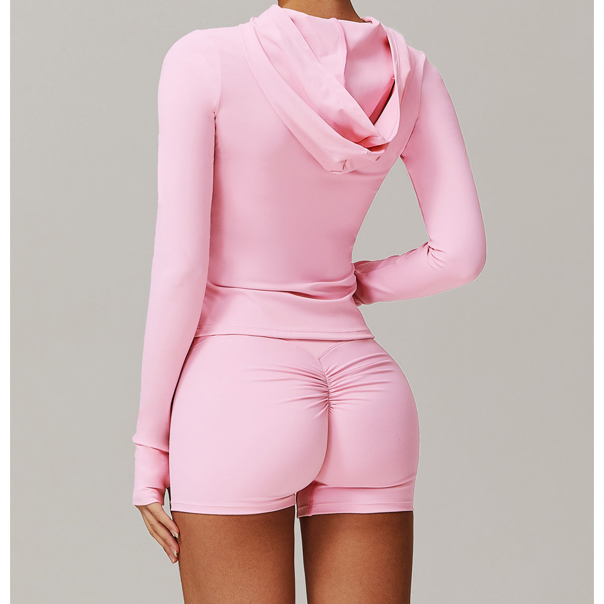 Pink long-sleeved hooded workout romper shorts from Comfy Slim Fit Soft Jacket fashion ملابس