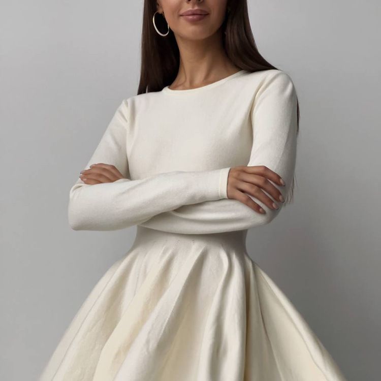 Elegant white long-sleeved dress from the Beautiful Woolen Knitted Dress collection