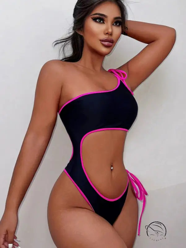 Black Tether one Piece Swimsuit Foreign Single