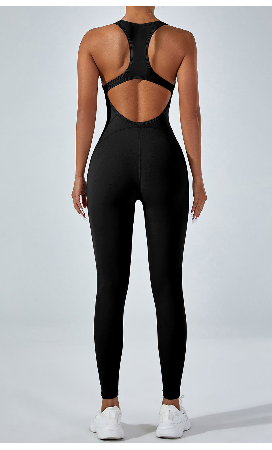 Langry fashion yoga one-piece jumpsuit in black racerback design