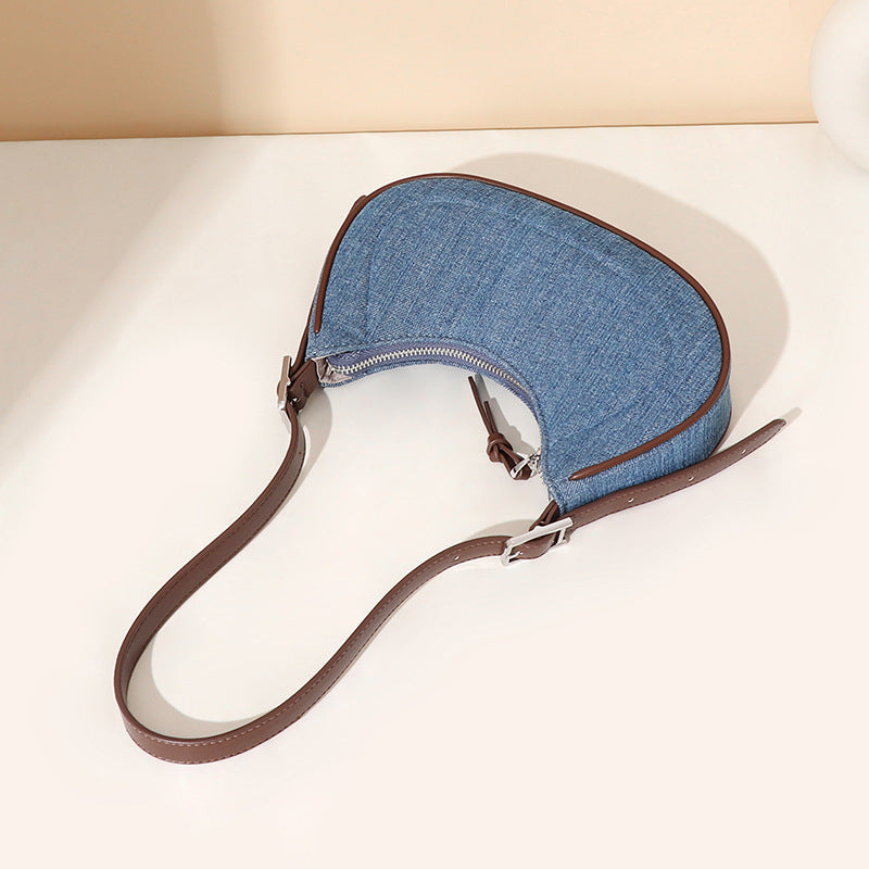 Denim Crescent Handbag