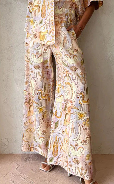 Patterned wide-leg pants from Summer Casual Pocket Half Sleeve Suit enhancing langry fashion and ملابس style