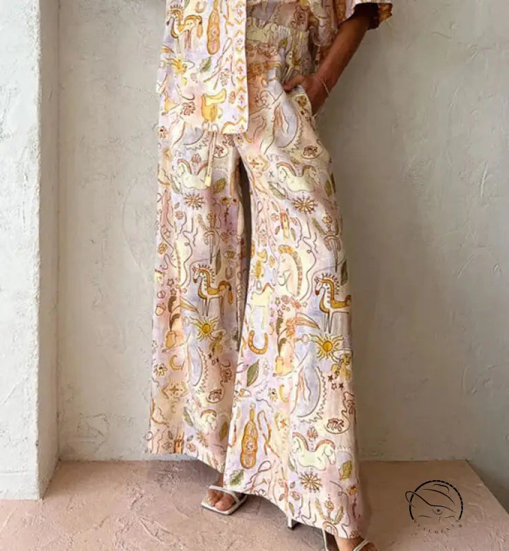 Summer casual patterned wide-leg pants in Langry fashion two-piece set