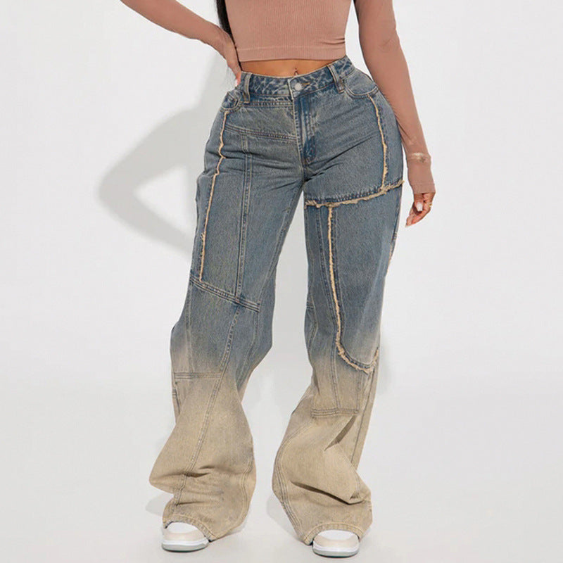 Distressed wide-leg denim jeans from Frayed Washed Loose Jeans collection, perfect for fashion and ملابس