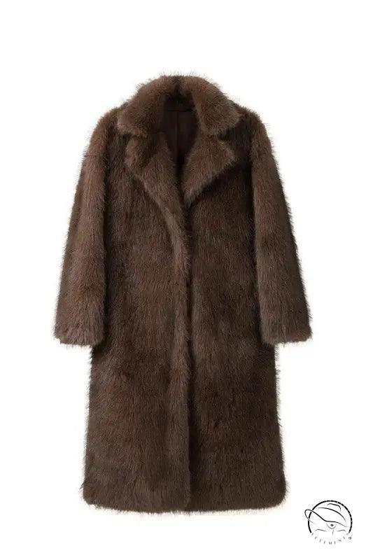 Brown faux fur vintage fox jacket with classic collar and long sleeves