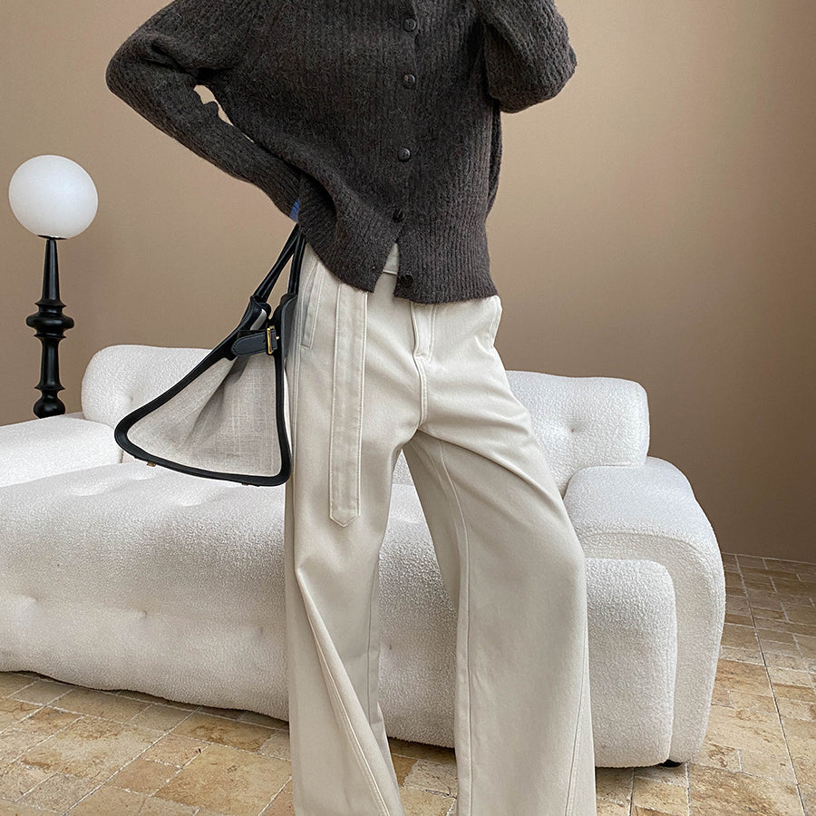 Stylish Street Design Wide Leg Jeans paired with a dark knit sweater for chic fashion ملابس
