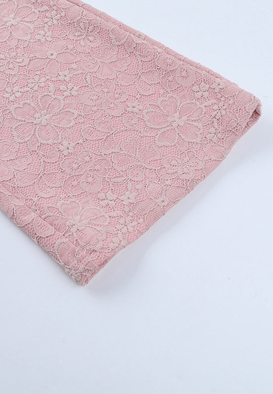 Elegant dusty rose lace jumpsuit with floral pattern and delicate texture in Langry fashion ملابس