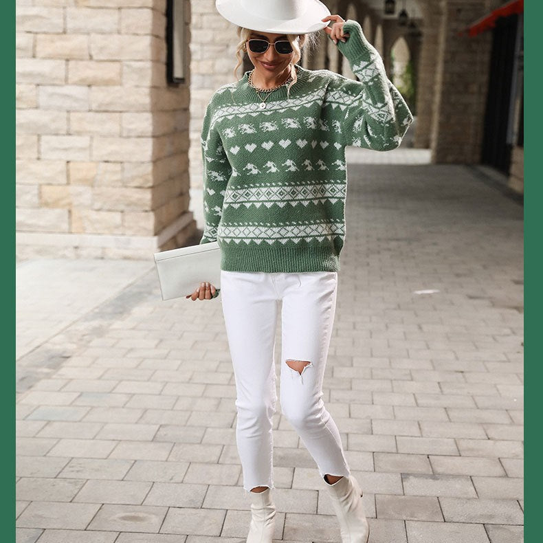 TRENDY ROUND NECK RED KNITTED CHRISTMAS SNOWFLAKE SWEATER-VETEMENTS