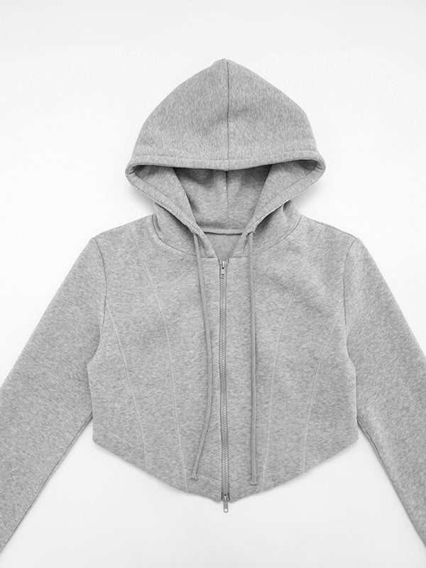 Grey Langry cropped hoodie with hood and zipper, cozy fashion cardigan coat