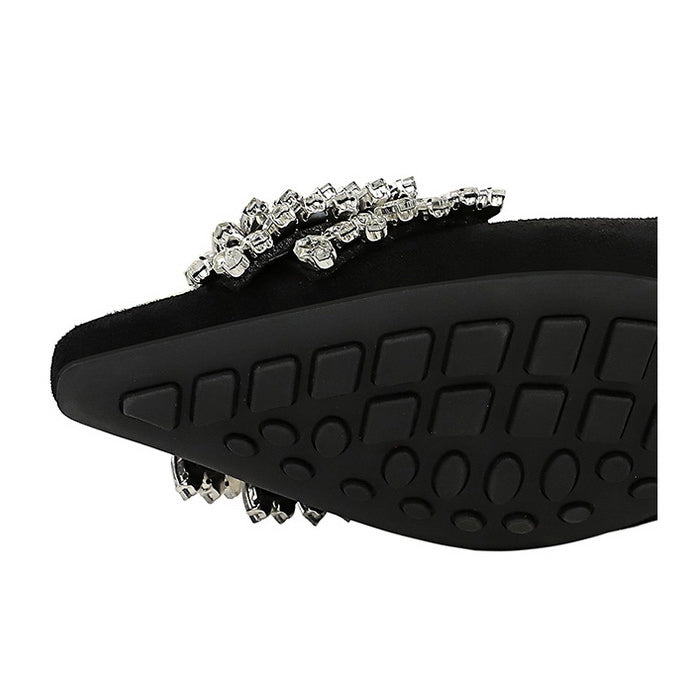 Langry fashion black patent leather loafers with silver rhinestones