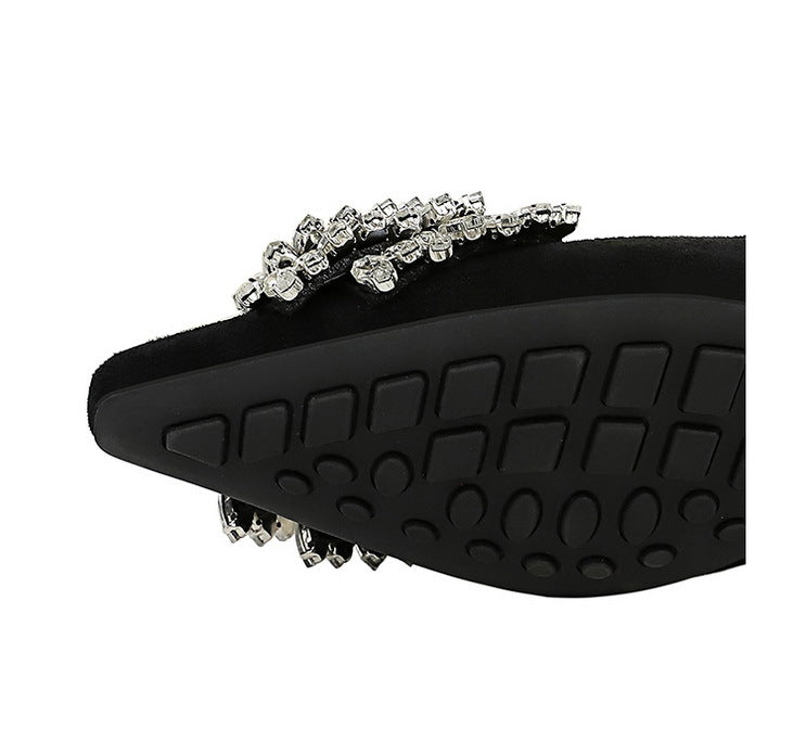 Langry fashion black patent leather loafers with silver rhinestones