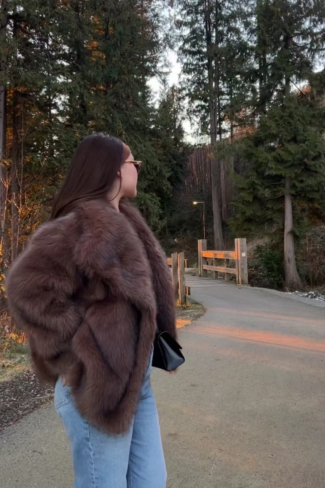 Elegant Langry faux fur brown black pointed fashion coat