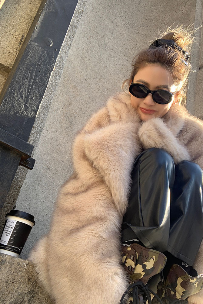 Luxurious warm beige faux fur Langry fashion jacket