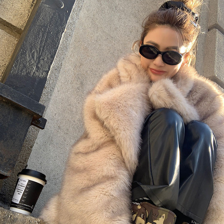 Luxurious warm beige faux fur Langry fashion jacket