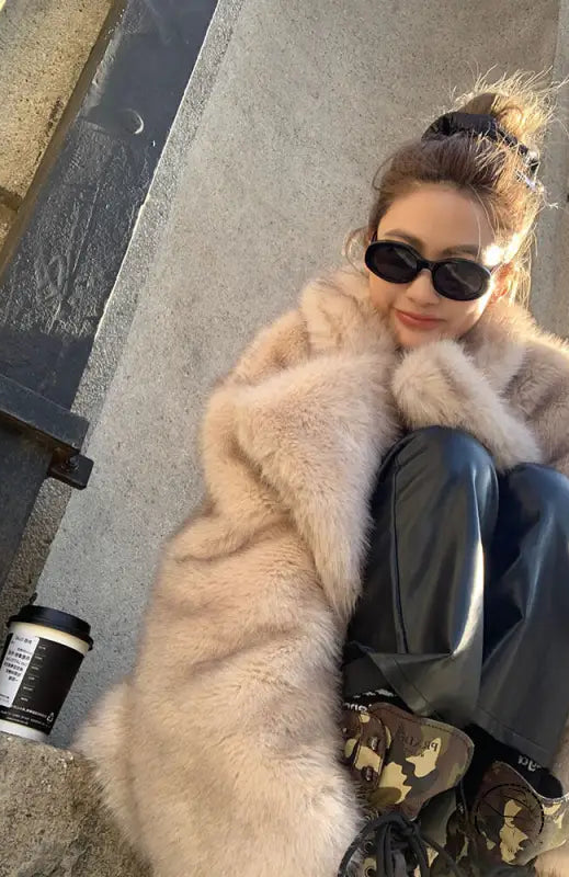 Luxurious warm beige faux fur Langry fashion jacket