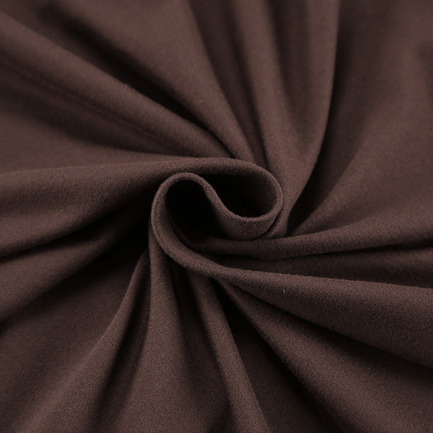 Dark brown soft knit fabric with gentle folds for long sleeve pants and cardigan set