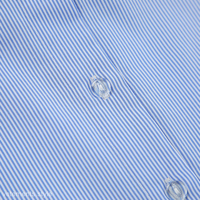 Blue and white striped button-down shirt from French Comfy Pajamas, perfect for comfortable loose winter pajamas