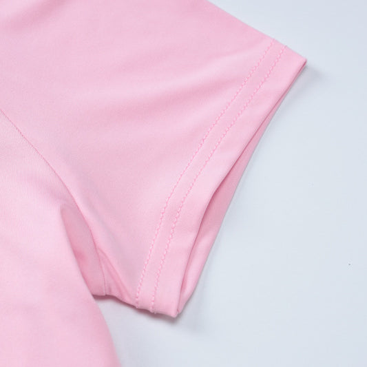 Pink T-shirt sleeve part of Slim Fit High Waist Suit for a modern look