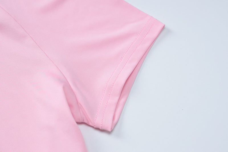Pink T-shirt sleeve part of Slim Fit High Waist Suit for a modern look
