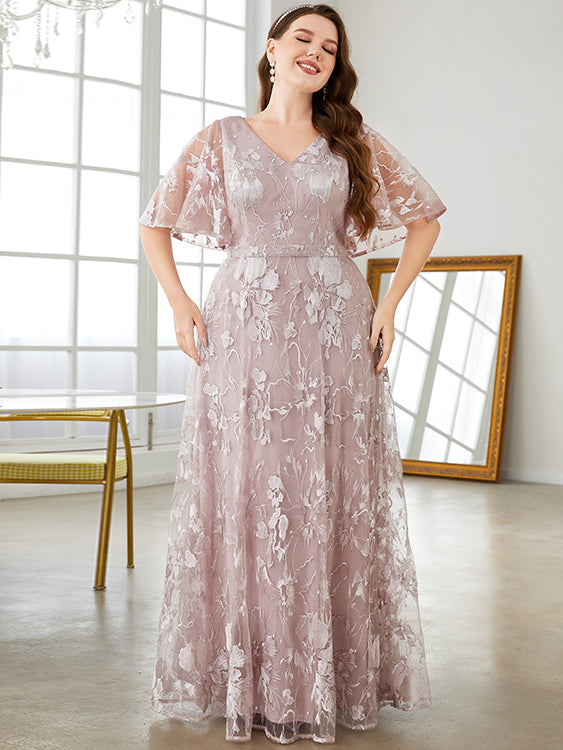 Elegant floral-embroidered mauve evening gown from Langry Fashion, perfect ملابس for formal events